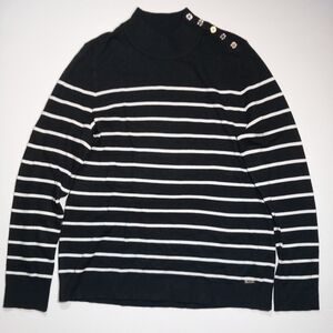 Calvin Klein Black and White Striped Turtleneck Sweater